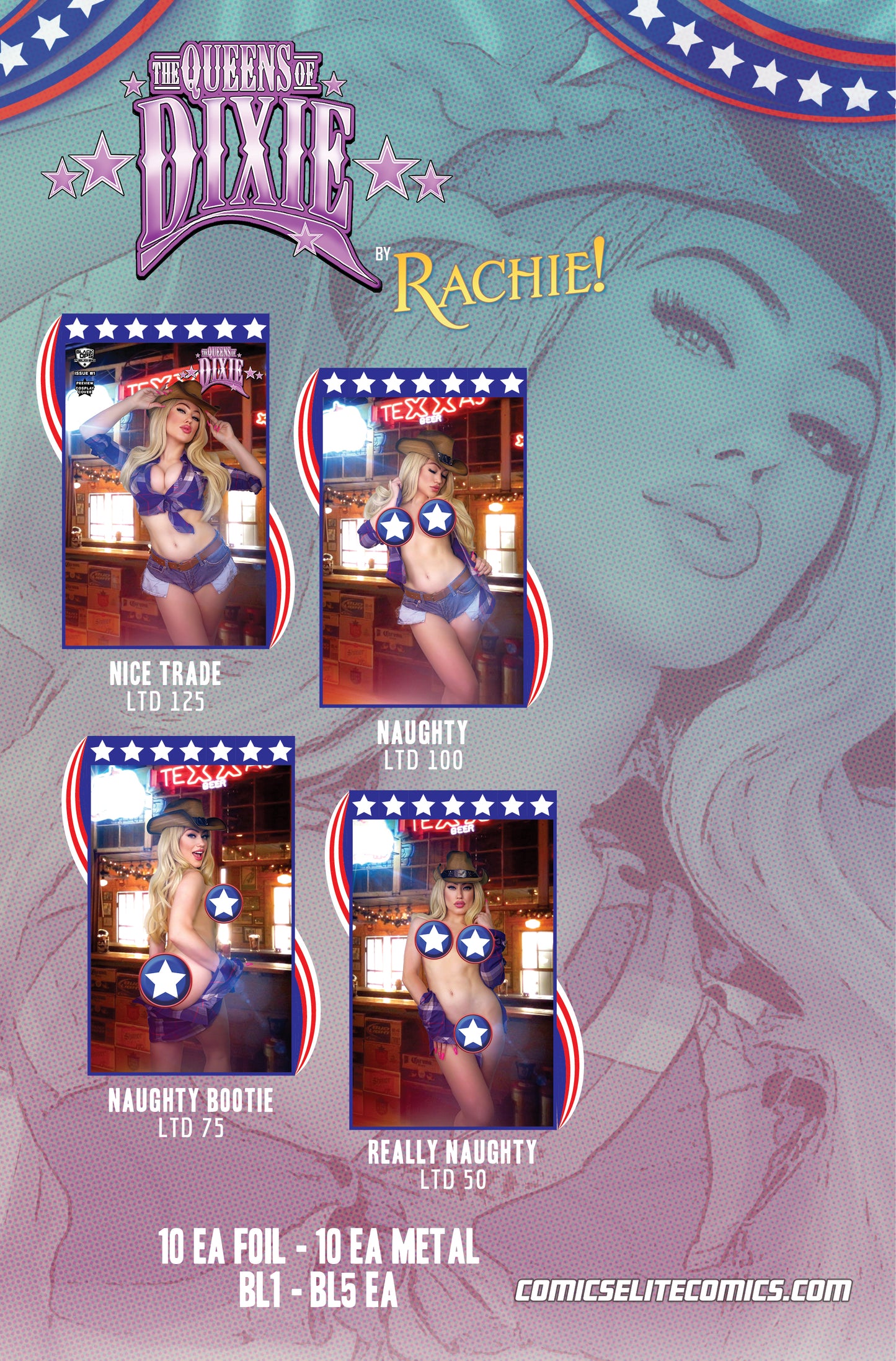 QUEENS OF DIXIE #1 PREVIEW - FACES BY RACHIE - NAUGHTY FOIL LTD 10
